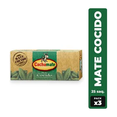 Mate Cocido Cachamate 25 Saquitos Pack X3